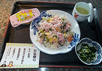 3日　ひな祭り　ちらし寿司・菜の花の辛子和え・若草茶碗蒸し・三食ゼリー